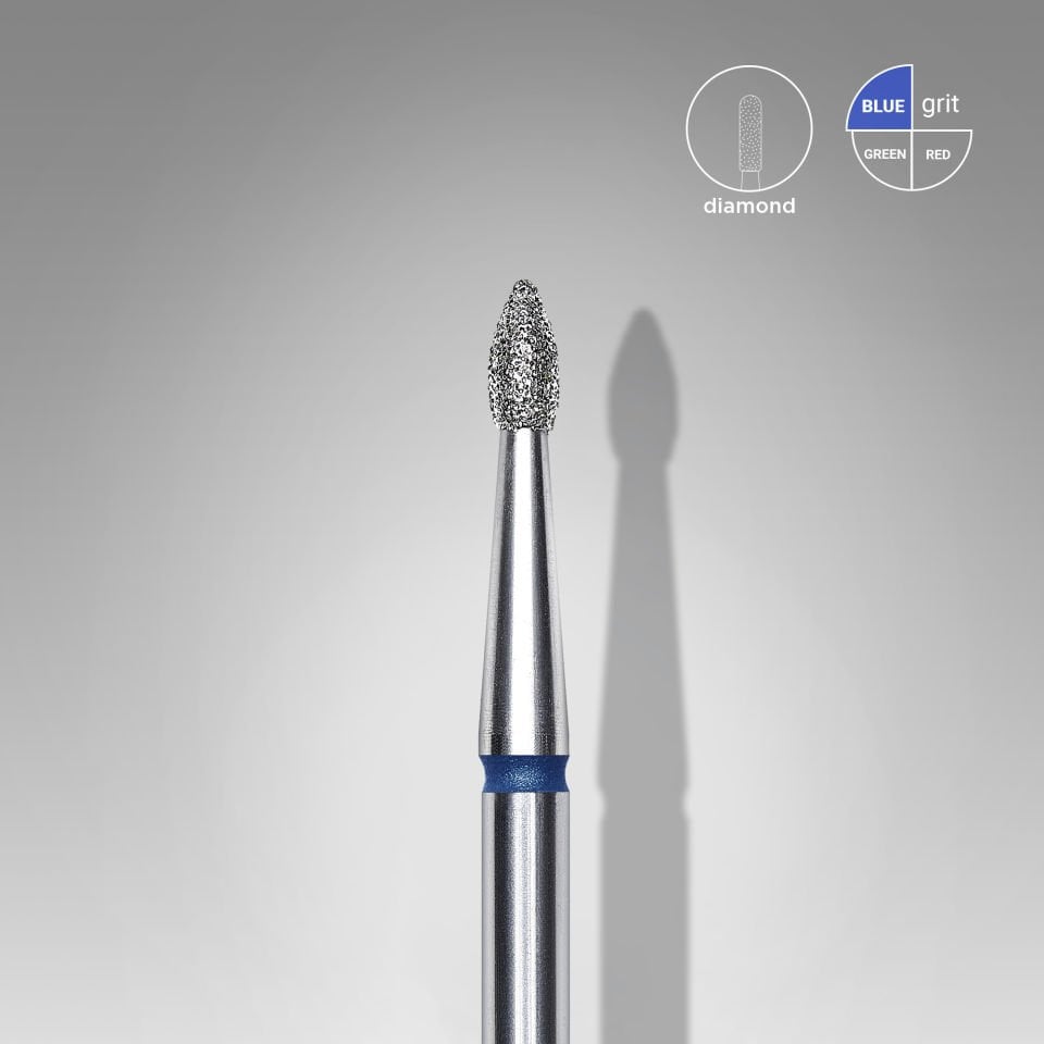 Elmas Sivri tomurcuk freze ucu, Mavi, Çap 1,8 mm, Çalışma Kısmı 4 mm