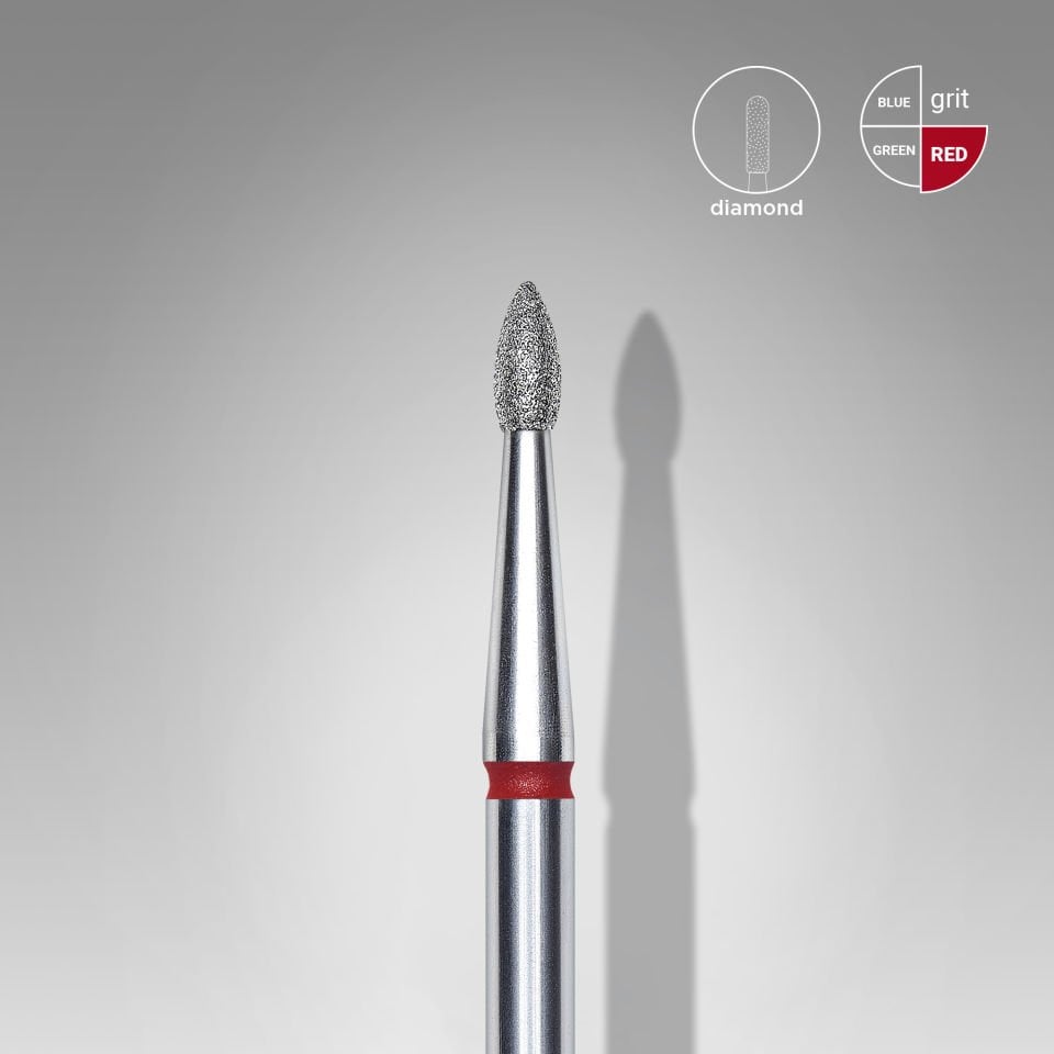Elmas Sivri tomurcuk freze ucu, Kırmızı, Çap 1,8 mm, Çalışma Kısmı 4 mm