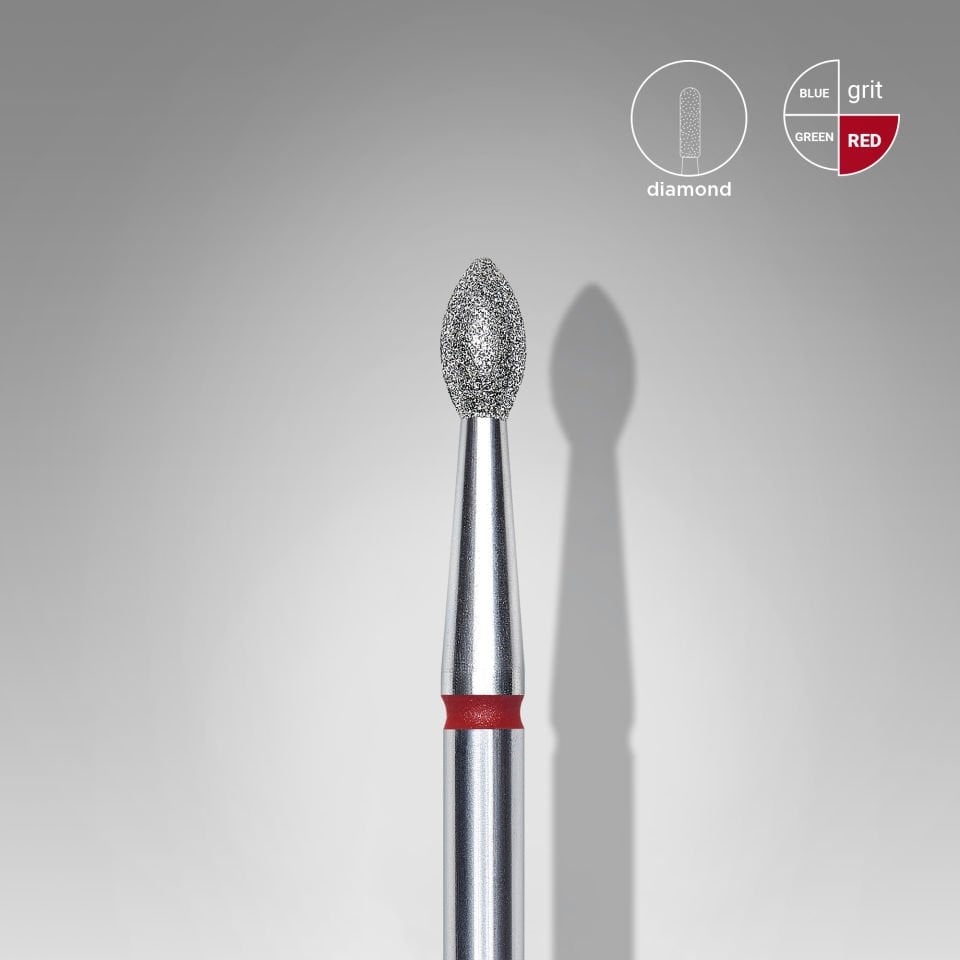 Elmas Sivri tomurcuk freze ucu, Kırmızı, Çap 2,5 mm, Çalışma Kısmı 4,5 mm