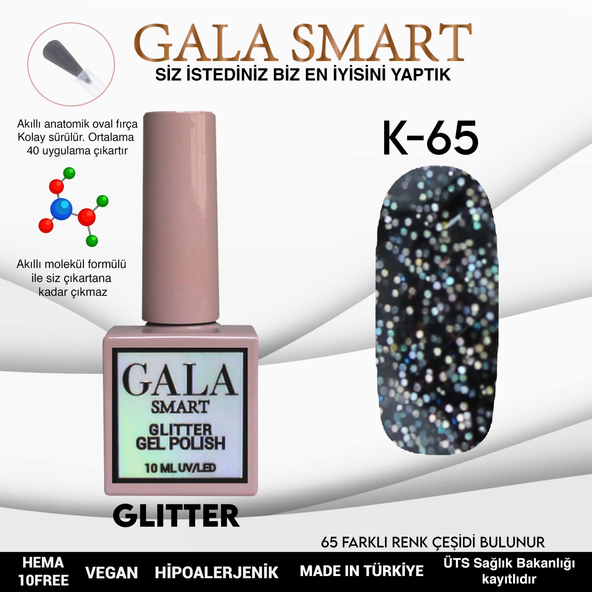 GALA GLITTER KALICI OJE 10ml K65