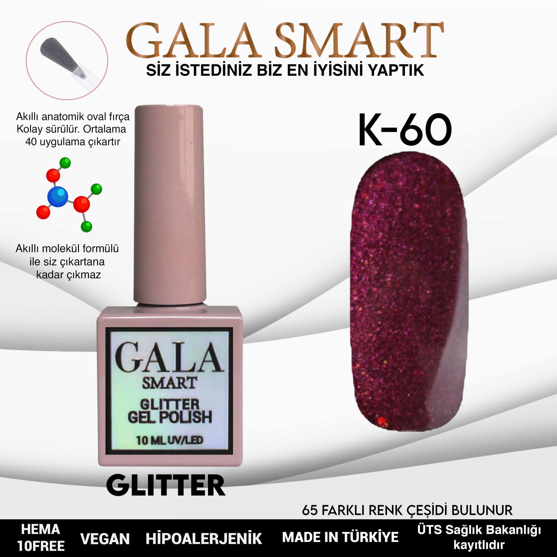 GALA GLITTER KALICI OJE 10ml K60