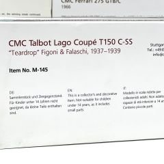 1:18 Talbot Lago Coupe T150 C-SS 1937 Light Blue Met- CMC
