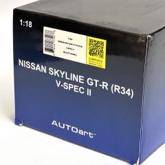 1:18 Nissan Skyline GT-R R34 V Spec 2 Black Pearl 2001 - Autoart