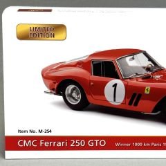 1:18 Ferrari 250 GTO Red 1962 LHD Winner 1000KM Paris - CMC