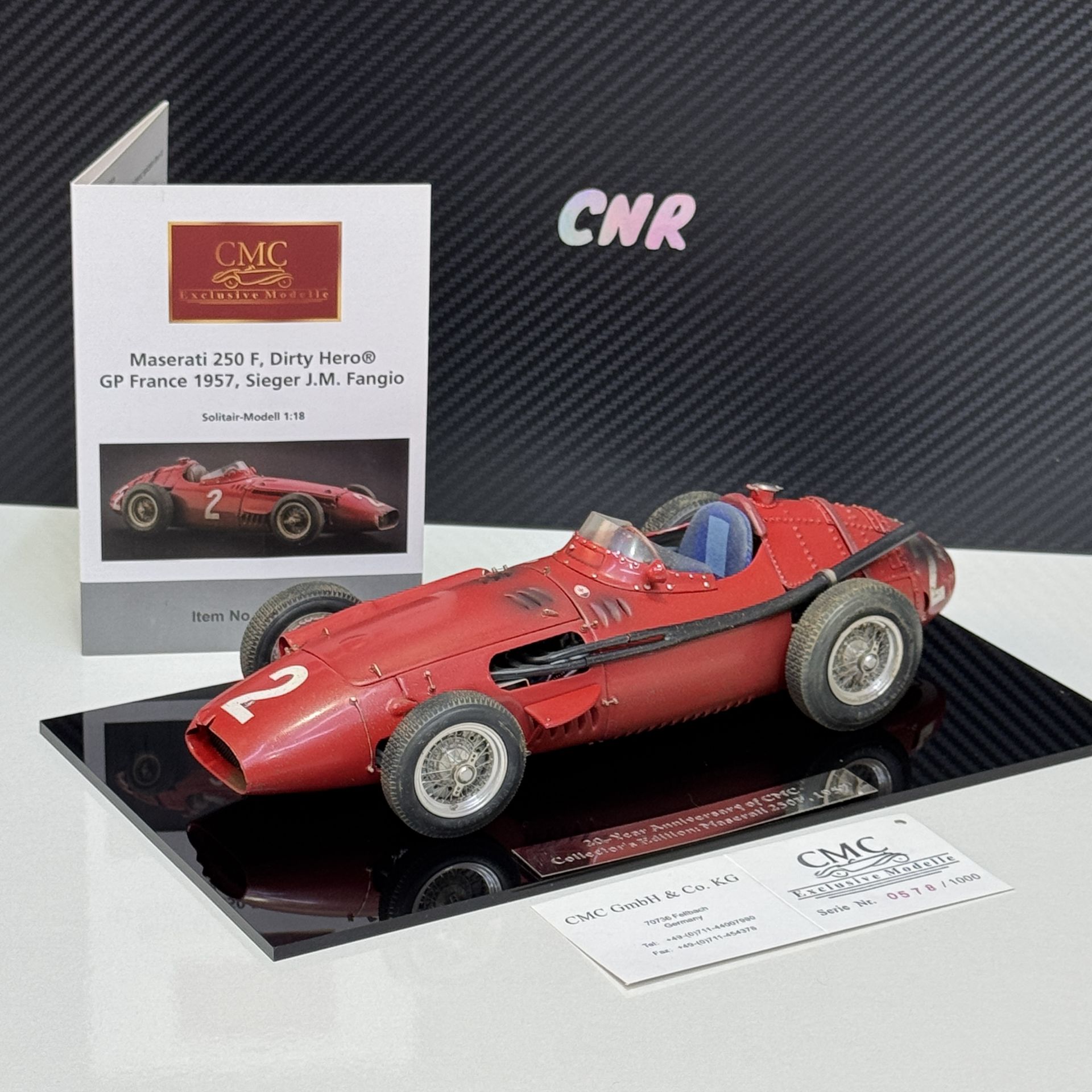 1:18 Maserati 250F Dirty Hero Fransa GP Winner Fangio 1957 - CMC