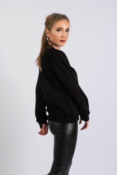 Kadın Metal Fermuarlı Kaşkorseli Sweatshirt Siyah - M