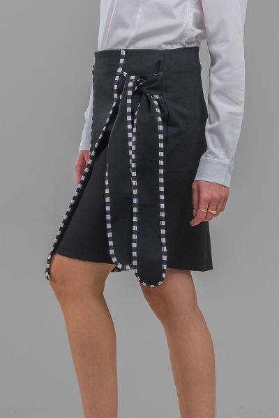 Kadın Siyah Renk Biyeli Kuşaklı  Beli Lastikli Likralı Örme Çelik Kumaş Etek Siyah - XL
