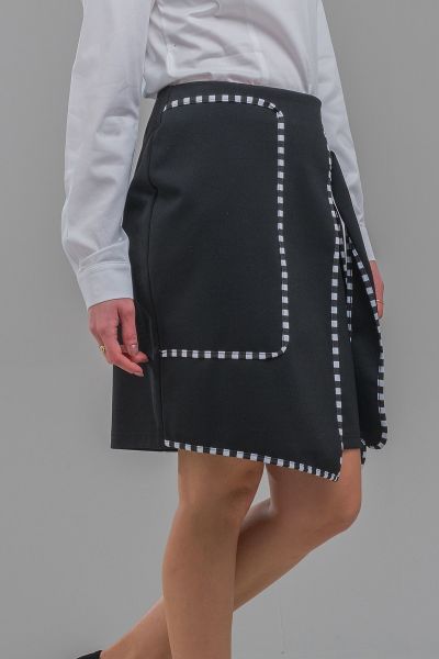 Kadın Siyah Renk Biyeli Kuşaklı  Beli Lastikli Likralı Örme Çelik Kumaş Etek Siyah - XL