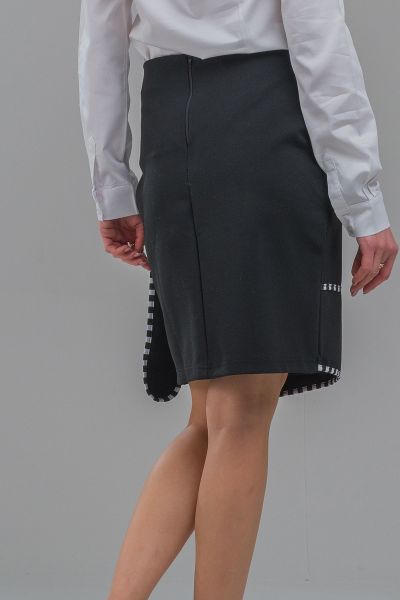 Kadın Siyah Renk Biyeli Kuşaklı  Beli Lastikli Likralı Örme Çelik Kumaş Etek Siyah - XL