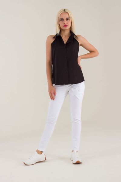 Kadın Kolsuz Omuz Açık Likralı Poplin Gömlek Siyah - XL