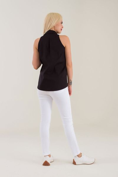 Kadın Kolsuz Omuz Açık Likralı Poplin Gömlek Siyah - XL