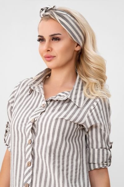BOLD & YOUNG Kadın Cepli Çizgili Pamuklu Düğmeli Yırtmaçlı Gömlek Elbise XL