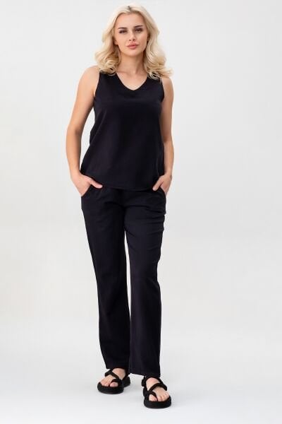 Bold & Young Kadın Çift Cepli Beli Lastikli Kordonlu Pantolon Siyah - XXL