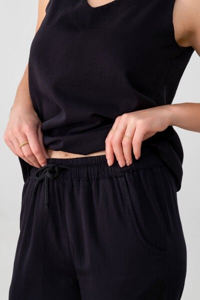 Bold & Young Kadın Çift Cepli Beli Lastikli Kordonlu Pantolon Siyah - XXL