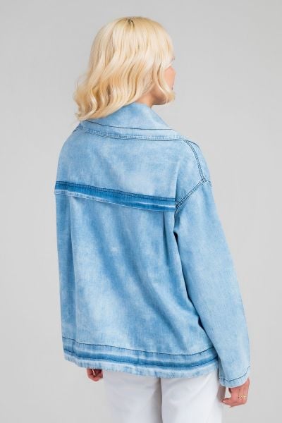 Kadın indigo Renk Bleach Yıkama Cepli  Büyük Yakalı Düğmeli İnce Lyocell Kumaş Kot Ceket XL - indigo açık mavi