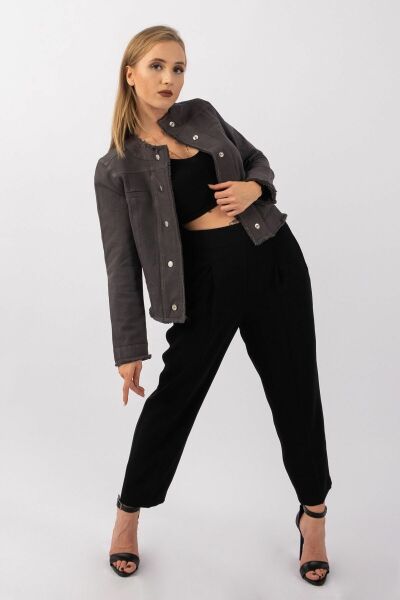 Kadın Power Strech Çıt Çıtlı Slim Fit Denim Ceket ANTRASİT - 36