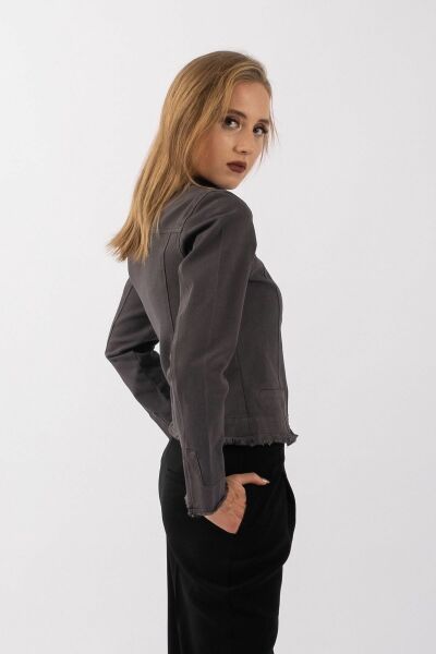 Kadın Power Strech Çıt Çıtlı Slim Fit Denim Ceket ANTRASİT - 36