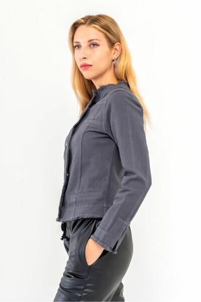 Kadın Power Strech Çıt Çıtlı Slim Fit Denim Ceket ANTRASİT - 36