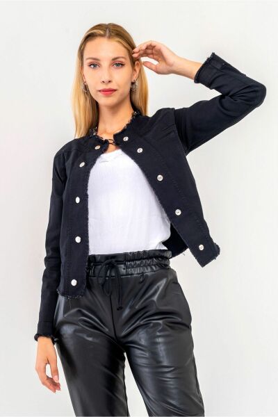 Kadın Power Strech Çıt Çıtlı Slim Fit Denim Ceket Siyah - 38
