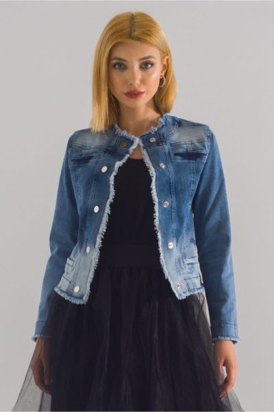 Kadın Power Strech Çıt Çıtlı Slim Fit Denim Ceket Mavi - 42