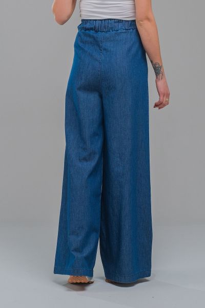 Kadın Siyah Renk Viskon Polyester Likralı Cepli Bol Paça Beli Lastikli Pantolon indigo koyu mavi - XS
