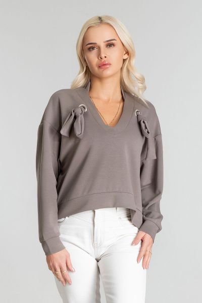 Kadın Modal Cupra Kumaş Kuşgözü Kordonlu Sweatshirt S - Gri