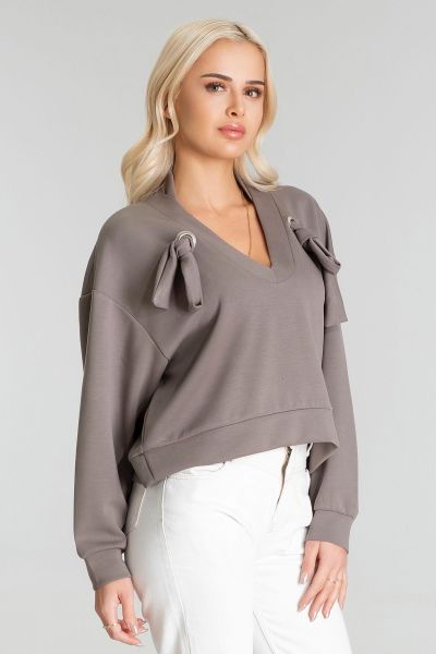 Kadın Modal Cupra Kumaş Kuşgözü Kordonlu Sweatshirt S - Gri