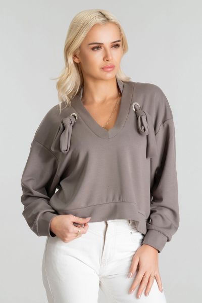 Kadın Modal Cupra Kumaş Kuşgözü Kordonlu Sweatshirt S - Gri