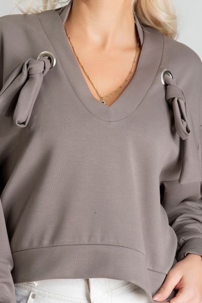 Kadın Modal Cupra Kumaş Kuşgözü Kordonlu Sweatshirt S - Gri