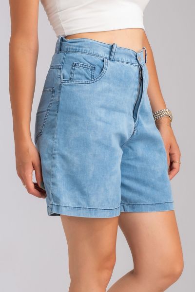 Kadın Beş Cepli Bleach Yıkama  Lyocell İnce Denim Kumaş Kot Şort M - bleach yıkama