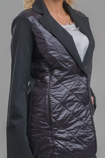 Kadın Siyah Renk Ön Kapitone Arka Çelik Örgü Kumaş Düğmeli Blazer Ceket M - Siyah