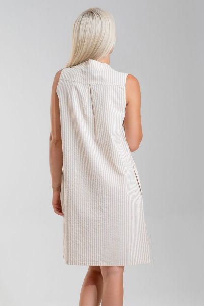 Cepli Yıkanmış Pamuk Likralı Elbise CAMEK EKRU ÇİZGİLİ - 3XL
