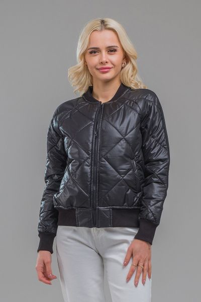Kadın Siyah Ön Kapitoneli Flato Cepli Çelik Kumaş Kombinli Fermuarlı  Bomber Mont siyah kapitone - XL