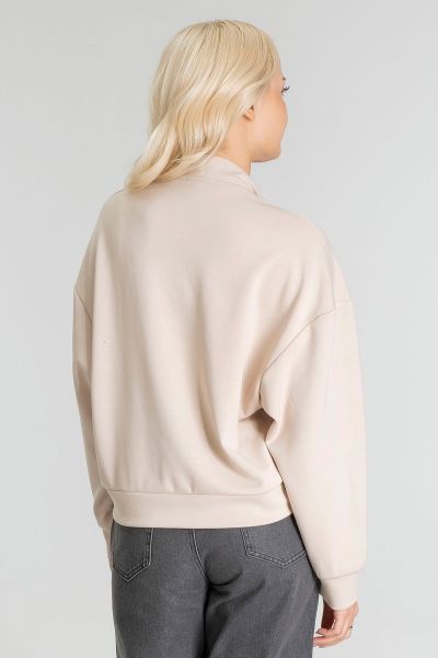 Kadın Modal Cupra Kumaş Kuşgözü Kordonlu Sweatshirt L - BEJ