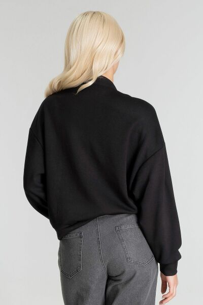 Kadın Modal Cupra Kumaş Kuşgözü Kordonlu Sweatshirt XL - Siyah