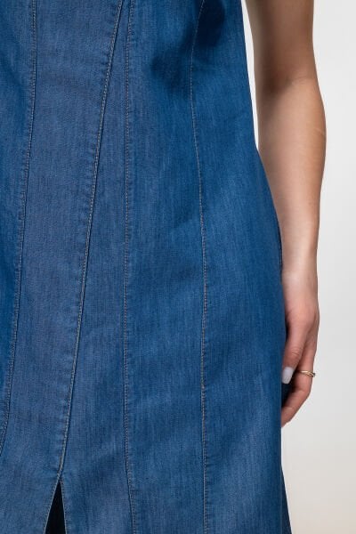 Bold and Young Kadın Yırtmaçlı V Yakalı Kolsuz Pamuklu Elbise XXL - indigo