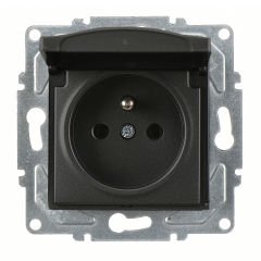 Günsan Visage Metalik Siyah Kapaklı UPS Priz - 16A 250V - Vidalı