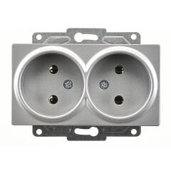 Günsan Eqona Gümüş İkili Priz- 16A 250V - Vidalı