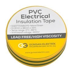 Günsan Valta Elekrik İzolasyon Bandı Sarı/Yeşil 0,13mmX18mmX10m