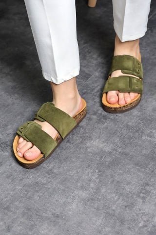 Land of Cork Anatomik Unisex Doğal Mantar Taban Hakiki Deri Terlik