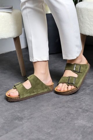 Land of Cork Anatomik Unisex Doğal Mantar Taban Hakiki Süet Deri Terlik