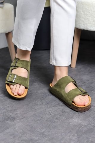 Land of Cork Anatomik Unisex Doğal Mantar Taban Hakiki Süet Deri Terlik