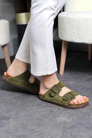 Land of Cork Anatomik Unisex Doğal Mantar Taban Hakiki Süet Deri Terlik