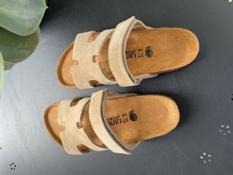 Land of Cork  Süet Deri Kadın Terlik – Anatomik Doğal Mantar Taban