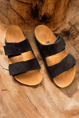 Land of Cork Unisex Hakiki Süet Deri, Doğal Mantar Taban, Ark Destekli, Cırtlı Ayarlanabilir Sandalet