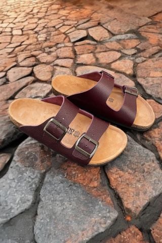 Land of Cork Kremit Hakiki Deri Çift Toka Terlik – Doğal Mantar Taban, Anatomik Unisex