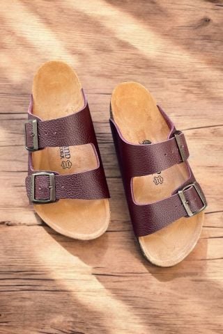 Land of Cork Kremit Hakiki Deri Çift Toka Terlik – Doğal Mantar Taban, Anatomik Unisex