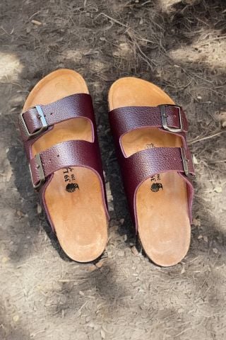 Land of Cork Kremit Hakiki Deri Çift Toka Terlik – Doğal Mantar Taban, Anatomik Unisex