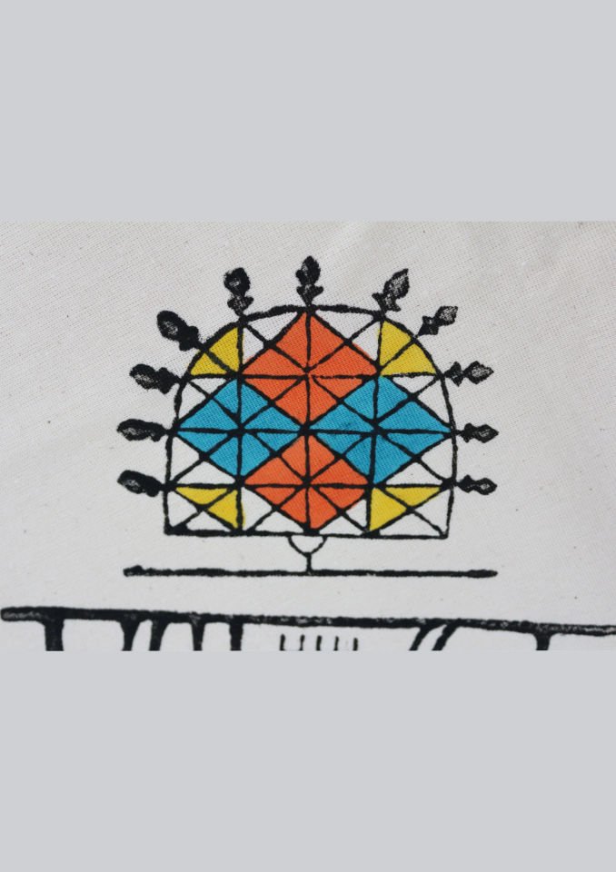 Traditional Wooden Hand Printed Hittite Pattern Square Table Cloth Colorful