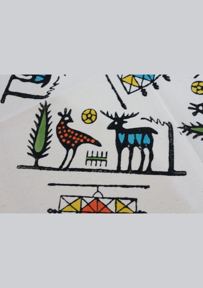 Traditional Wooden Hand Printed Hittite Pattern Square Table Cloth Colorful